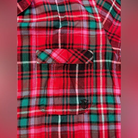 Victoria's Secret Plaid Button Sleepwear Top Women XL Red Short Sleeve NWT - Picture 2 of 7